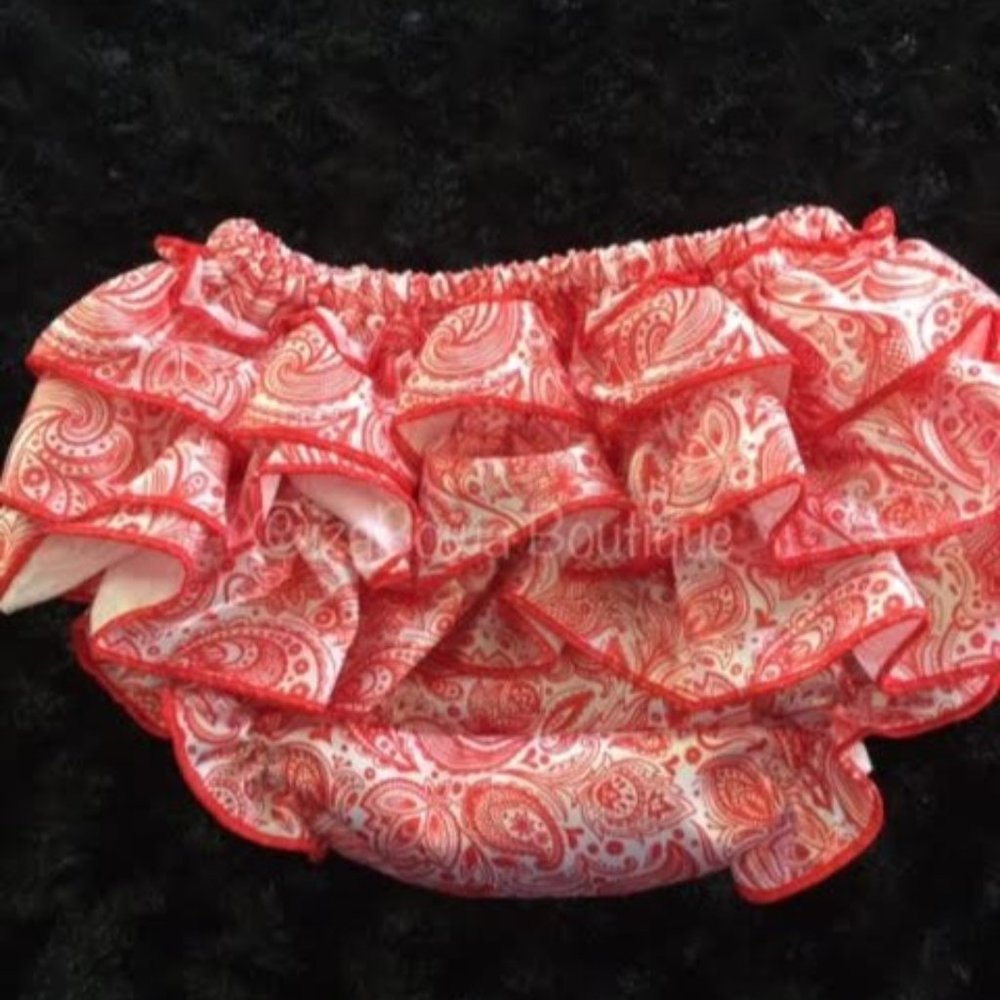 Red Paisley Satin Ruffle Bloomer  BLRDPAIS  NWT Boutique